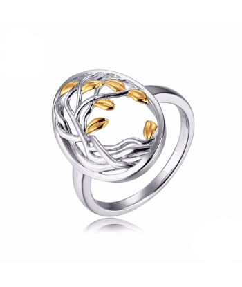 Bague Arbre De Vie Et Feuilles D'Or En Argent 925 pas cheres