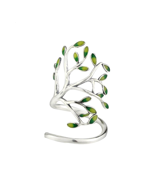 Bague Arbre De Vie Et Feuilles Vertes En Argent 925 Pour