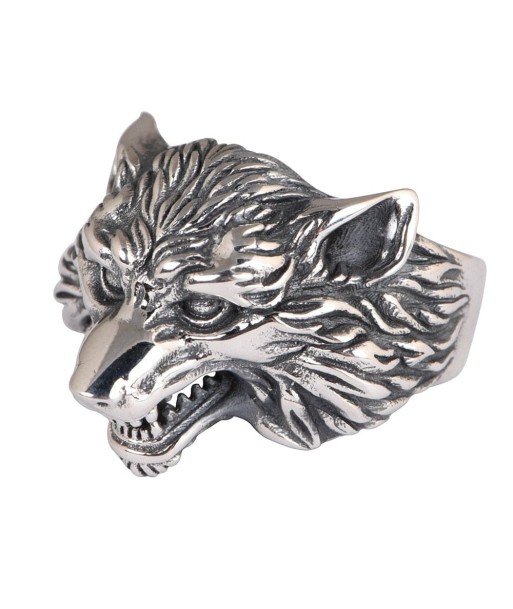 Bague Viking Tête De Loup Fenrir En Argent brillant des détails fins