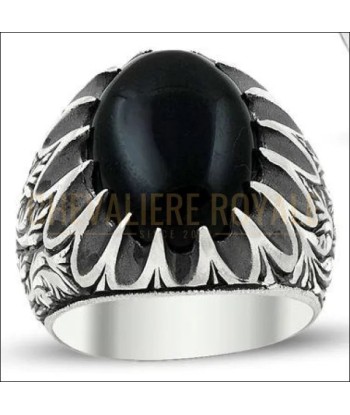 Chevalière homme artisanale sertie par un cabochon d’onyx pas cher chine