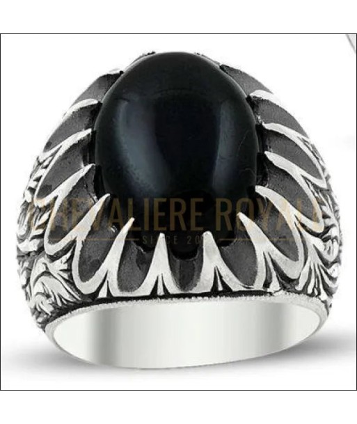 Chevalière homme artisanale sertie par un cabochon d’onyx pas cher chine