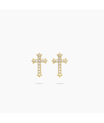 Iced crucifix golden earrings Faites des économies