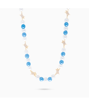 Signature Gold Pearl Chain - White and Blue soldes