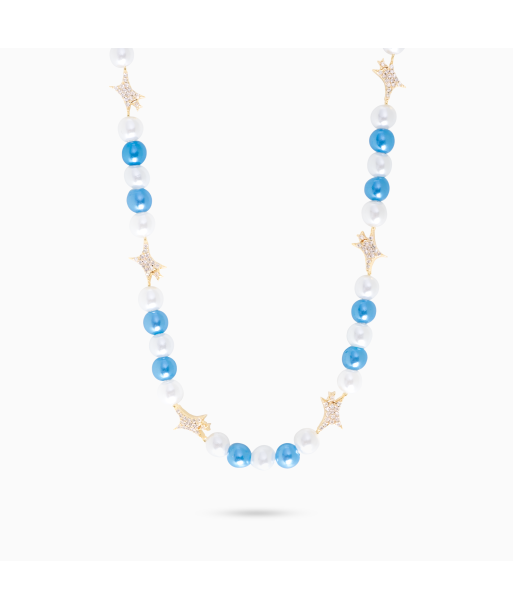 Signature Gold Pearl Chain - White and Blue soldes