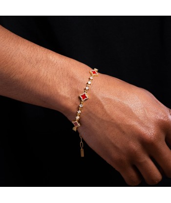 Flower Tennis Bracelet Gold - Red paiement sécurisé