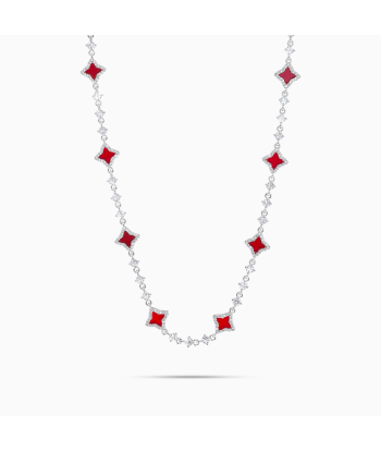 Silver Flower Tennis Chain - Red en linge