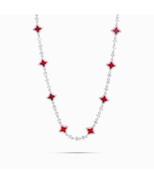 Silver Flower Tennis Chain - Red en linge