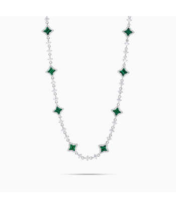 Silver Flower Tennis Chain - Green Paris Déstockage Promo