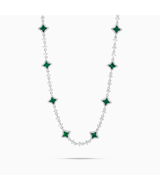 Silver Flower Tennis Chain - Green Paris Déstockage Promo