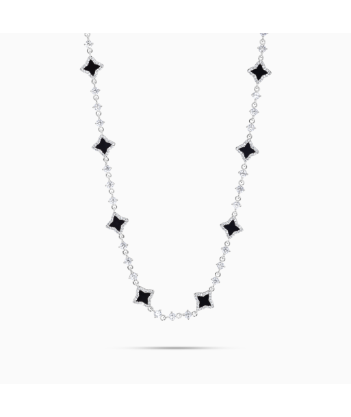 Silver Flower Tennis Chain - Black soldes