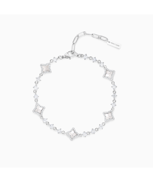 Silver Flower Tennis Bracelet - White les muscles