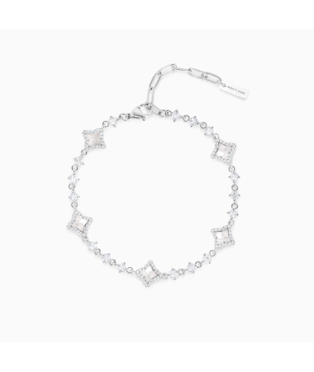 Silver Flower Tennis Bracelet - White pas chere