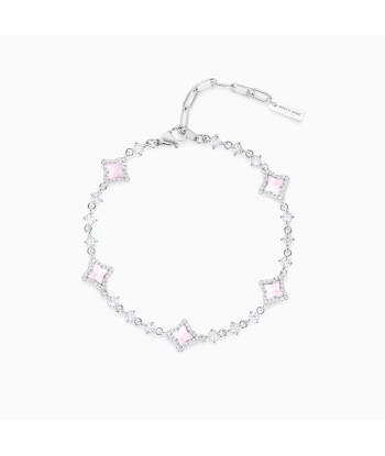 Silver Flower Tennis Bracelet - Pink solde