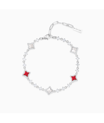 Silver Flower Tennis Bracelet - White & Red pas cher chine