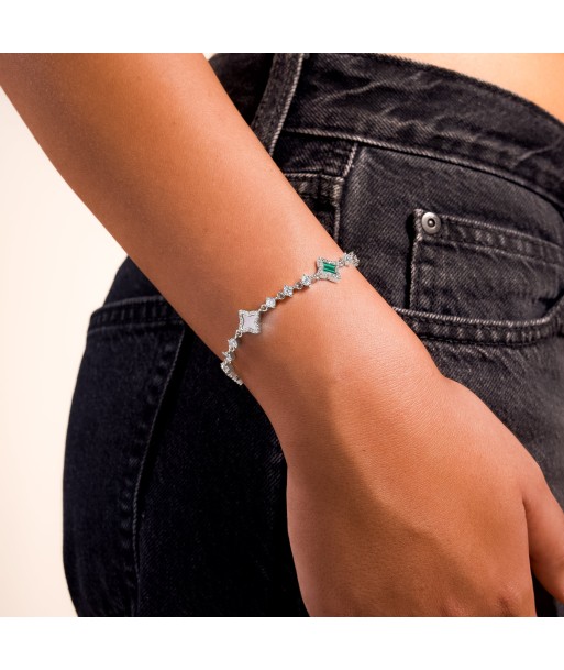 Silver Flower Tennis Bracelet - White & Green la livraison gratuite