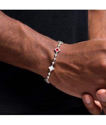 Silver Flower Tennis Bracelet - White & Red pas cher chine