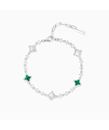 Silver Flower Tennis Bracelet - White & Green la livraison gratuite