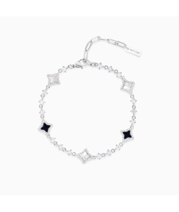 Silver Flower Tennis Bracelet - White & Black shop