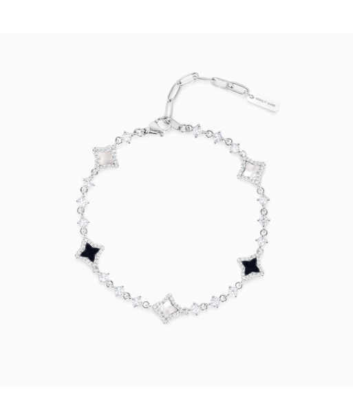 Silver Flower Tennis Bracelet - White & Black shop