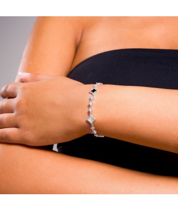 Silver Flower Tennis Bracelet - White & Black shop