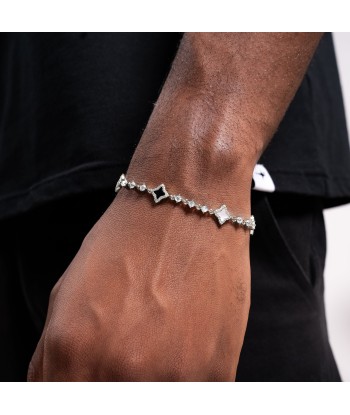 Silver Flower Tennis Bracelet - White & Black votre