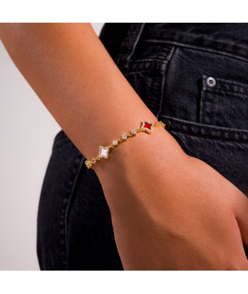 Gold Flower Tennis Bracelet - White & Red les muscles