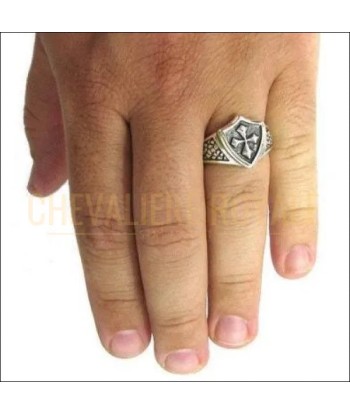 Bague chevalière en argent massif 925 avec écu croix de Malte france