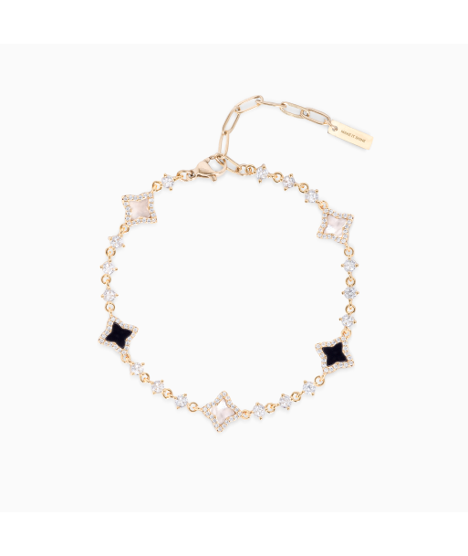 Gold  Flower Tennis Bracelet - White & Black online