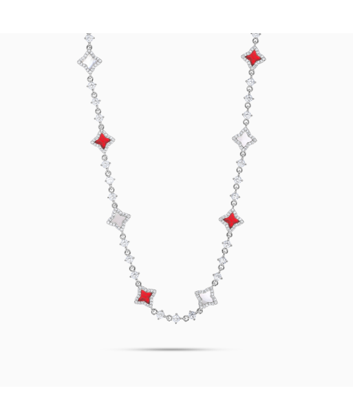 Silver Flower Tennis Chain - White & Red Comparez et commandez 