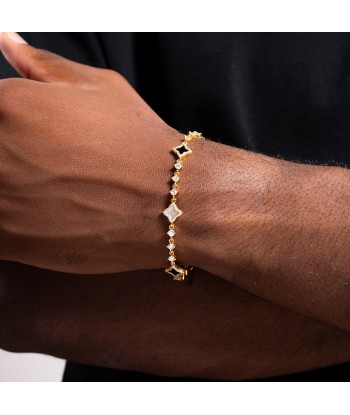 Gold  Flower Tennis Bracelet - White & Black online