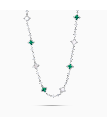 Silver Flower Tennis Chain - White & Green livraison gratuite