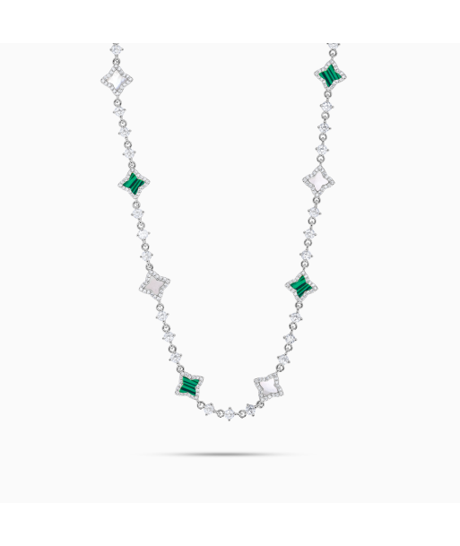 Silver Flower Tennis Chain - White & Green livraison gratuite