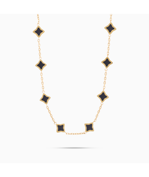 Gold Flower Cable Chain - Black Paris Déstockage Promo