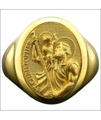 Chevalière homme en or jaune Saint Christopher 18 carats d'Europe débarque