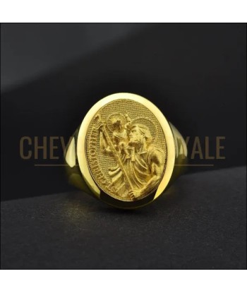 Chevalière homme en or jaune Saint Christopher 18 carats d'Europe débarque