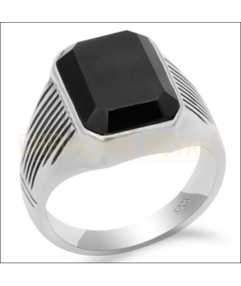 Chevalière en pierre onyx noir pour hommes en argent en stock