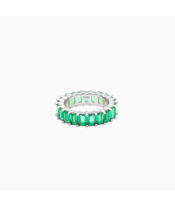 Baguette eternity ring argentée - Vert Profitez des Offres !