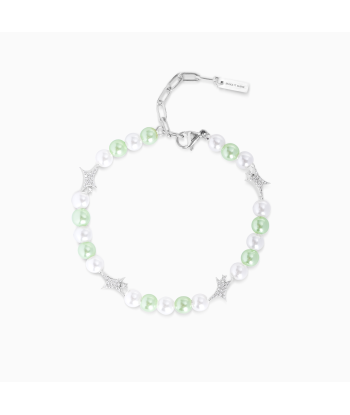 Bracelet perlé Signature Argenté - Blanc et Vert brillant des détails fins