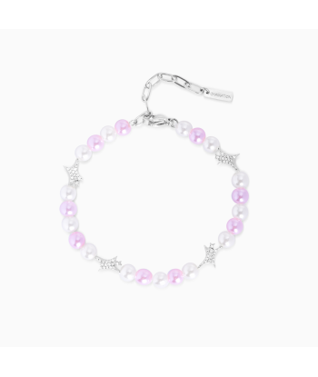 Bracelet perlé Signature Argenté - Blanc et Rose votre