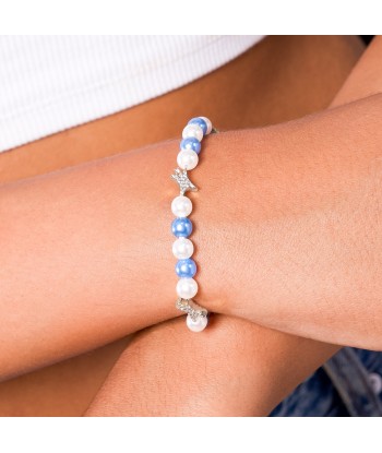 Bracelet perlé Signature Argenté - Blanc et Bleu des créatures d'habitude