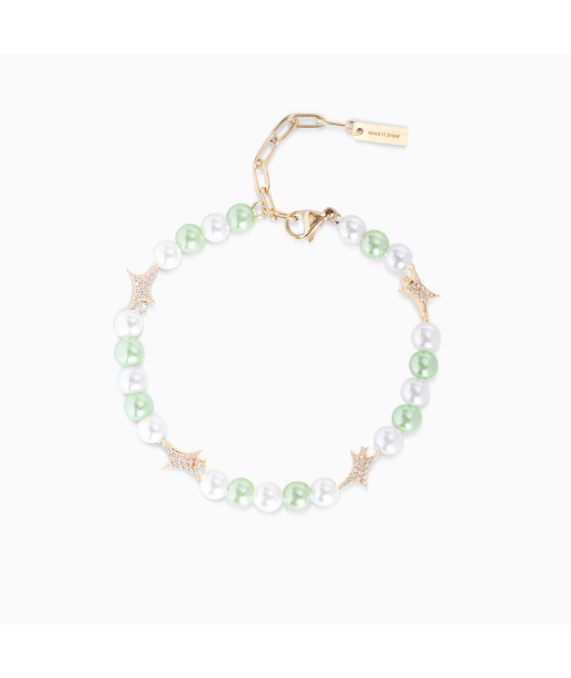 Bracelet perlé Signature Doré - Blanc et Vert Profitez des Offres !