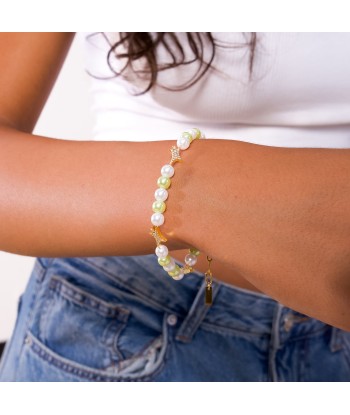 Bracelet perlé Signature Doré - Blanc et Vert pas chere