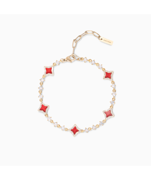 Bracelet Flower Tennis Doré - Motif Rouge solde