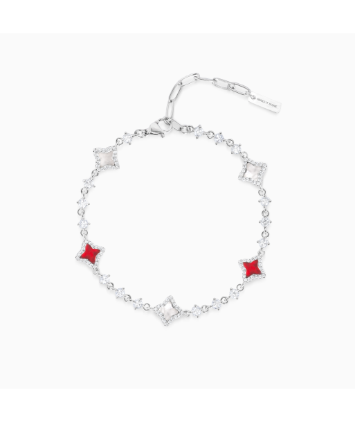 Bracelet Flower Tennis Argenté - Motif Blanc & Rouge du meilleur 