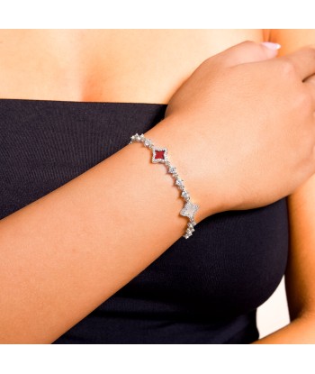 Bracelet Flower Tennis Argenté - Motif Blanc & Rouge ouvre sa boutique