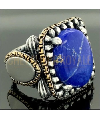 Chevalière Lapis-lazuli serti dans l'extrémité supérieure Véritable concentré