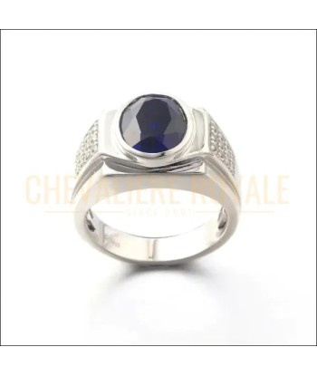 Bague chevalière argent massif en pierre saphir synthétique Véritable concentré