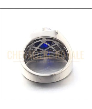 Bague chevalière argent massif en pierre saphir synthétique Véritable concentré