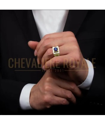 Chevalière en or jaune et blanc 10-14-18 carats pierre saphir pas cher chine