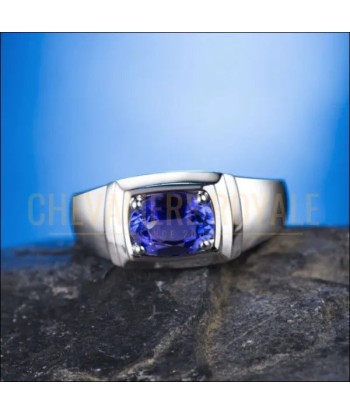 Chevalière Homme de Luxe en Or Blanc avec Tanzanite et Diamant une grave pollution 